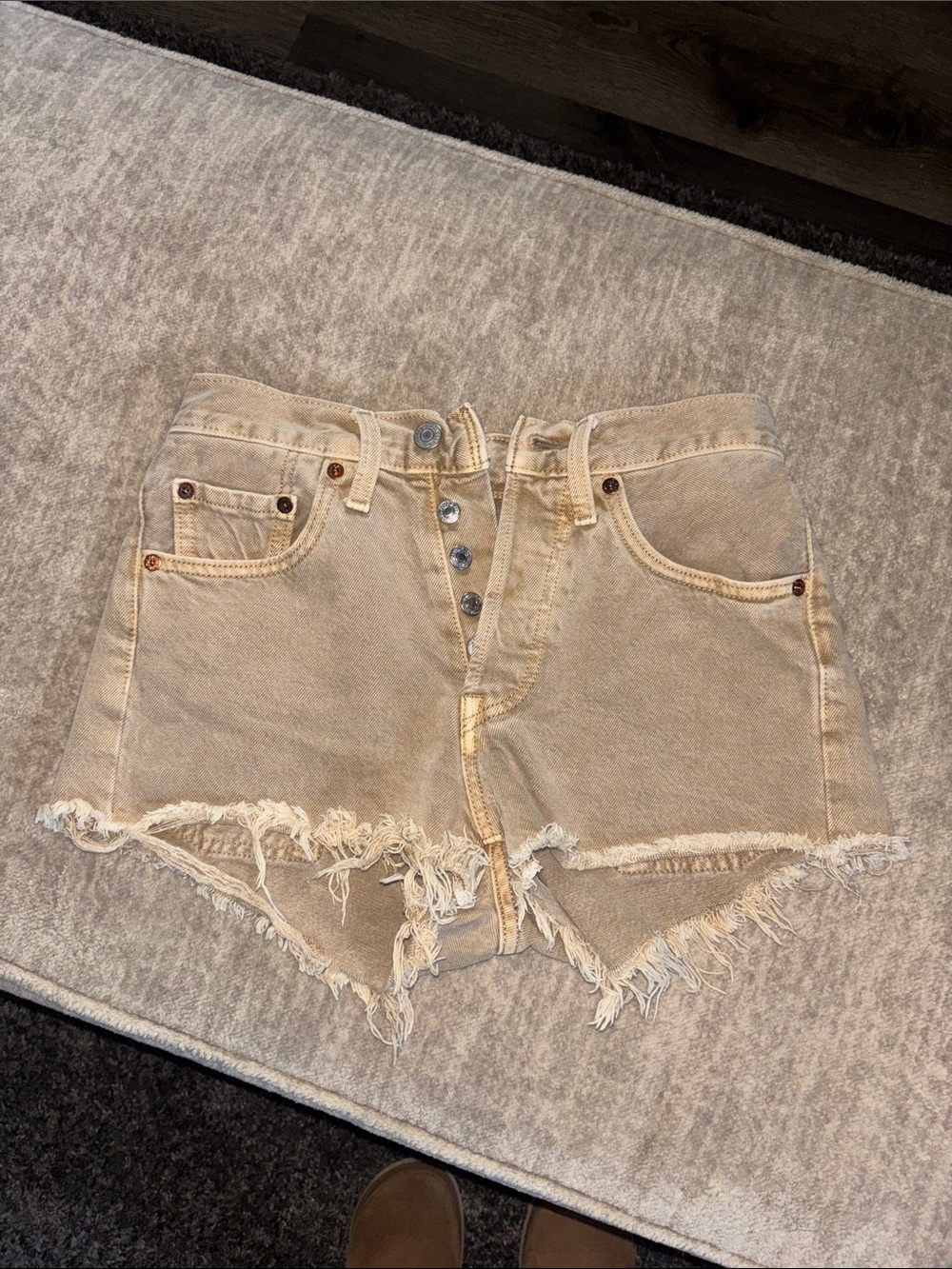 Levi's Light Tan Frayed Hem High-Rise Jean Shorts